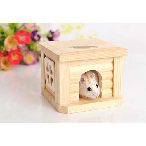 Hanwuo - Casa de hámster de madera, con techo plano, diseño de hámster para pequeñas ratas