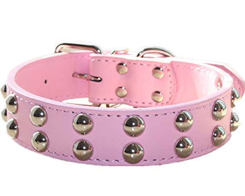 haoyueer Collar de perro de cuero de 3 cm de ancho con tachuelas para razas medianas y grandes Pitbull Terrier (S, rosa)