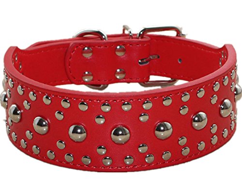 haoyueer Collar de perro unisex de piel con tachuelas para Pitbull Doberman, tallas M L (M, rojo)