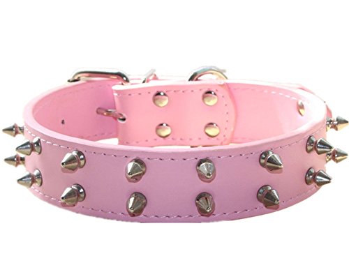 haoyueer Collar de piel con tachuelas para perros medianos y grandes Pitbull English Bulldog Boxer Collar (S, rosa)