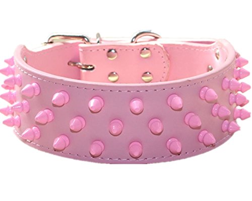 haoyueer Collares de piel para perros de 5 cm de ancho, color rosa fresco con tachuelas para perros medianos y grandes, Pit Bull Mastín Bully Boxer (L, rosa)