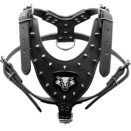 haoyueer Juego de 2 collares de perro con tachuelas de piel, tamaño mediano y grande, para Pit Bull, Mastín, Boxer, Bull Terrier (XL, Negro-1)