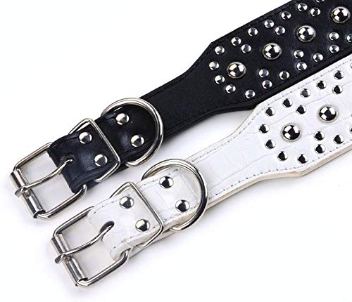 haoyueer Juego de collar de cadena de cuero con tachuelas de 5 cm de ancho para mascotas para Pitbull Husky Mastín Terrier (L, negro)