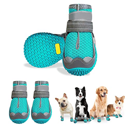 Havenfly Zapatos Perro, 4 Pcs Zapatos Respirable para Perros, Botas para Perros con Banda Reflectante Suelas de Goma Antideslizantes Resistentes