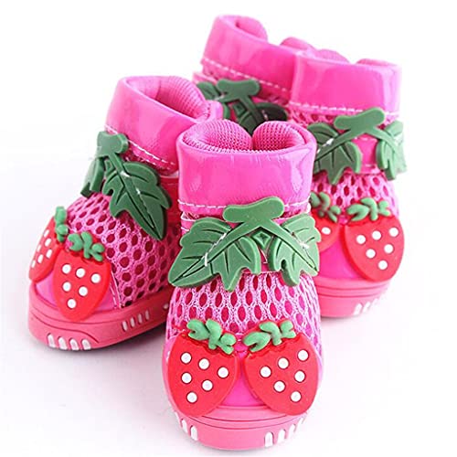 Hbao Zapatos de fresa para mascotas de verano de malla transpirable para cachorros, botas antideslizantes para perros, zapatos deportivos de moda (color: rosa, tamaño: 4)