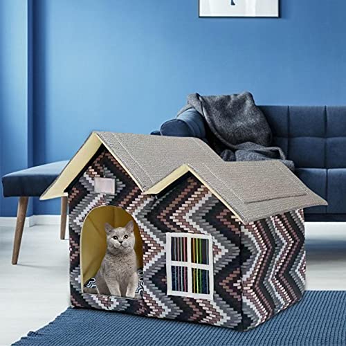 Hearthxy Caseta para gatos, cueva de invierno cálida de peluche, cama para mascotas, casa para animales pequeños, caseta segura para dormir para gatos y perros