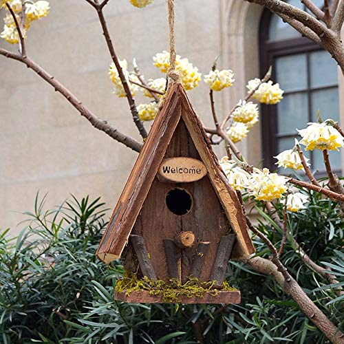 Heqianqian Nido de Pájaro Cabina Creativa Aguja de Madera Birdhouse Patio Jardín Cottages Casa del pájaro por pequeño pájaro Birdhouse por el Exterior al Aire Libre Decoracion Jardin
