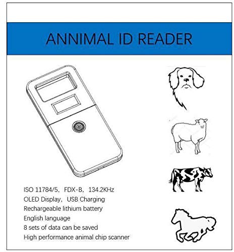 HHJ RFID 134.2Khz ISO FDX-B Animal ID Reader, Escáner Microchips para Animales Domésticos, Pocket Animales Chip Lector, Pantalla OLED para la identificación y Gestión de Animales, ISO 11784/11785