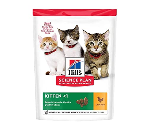 Hills Science Plan Kitten <1 alimento seco de pollo de 300 g y 12 bolsas de 85 g de selección favorita para gatitos con bola de juguete de regalo