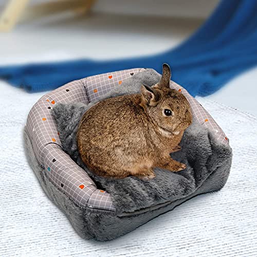 HirrWill - Cama para conejillo de indias, cálida cama con agujero de conejo, bonita casa arqueada, jaula grande, adecuada para conejos, hámsteres, conejos, hurones, erizos, mi vecino Totoro (gris)
