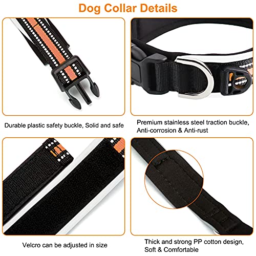 HONZUEN Ajustable Reflectante Collar para Perro con Etiqueta, Respirable Nylon Collar Perro, Personalizad Pet Collar para Cachorros Perros PequeñOs Medianos y Grandes(Naranja, M28-32cm)