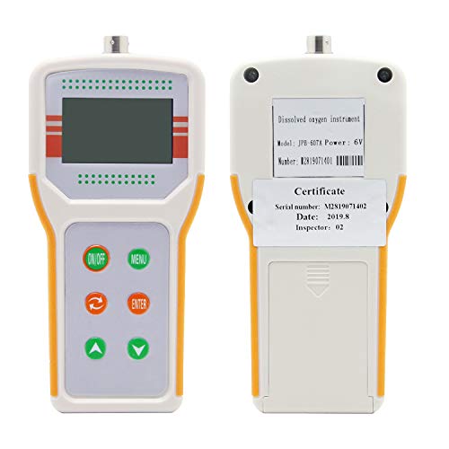 Huanyu Medidor de oxígeno disuelto 0-20 mg/l Detector de oxígeno 2-IN-1 Electrodo Temp MPA Salinidad Compensación con bomba de oxígeno JPB-607A