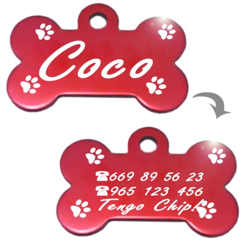 Hueso para Mascotas pequeñas-Medianas con Patas Placa Chapa Medalla de identificación Personalizada para Collar Perro Gato Mascota grabada (Lila)