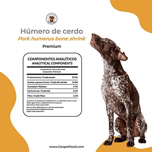 Hueso para Perros - Húmero de Cerdo para Perros - 2,5 kg - 10 Unidades - 100% Carne de Cerdo - Sin OGM - Encías Saludables - 100% Natural - Fabricado en España -GESPETFOOD