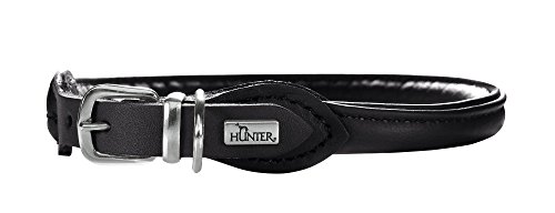 Hunter - Collar Redondo y Suave de Piel de Alce de níquel pequeño, Color Negro