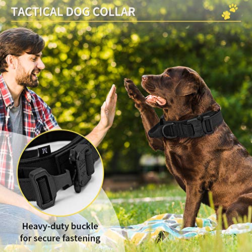 HUNTVP Collar Táctico para Perros con Mango de Control, Ajustable Collar de Nailon con Hebilla de Metal, para Perros Medianos Grandes Caza Al Aire Libre Entrenamiento, Negro-XL