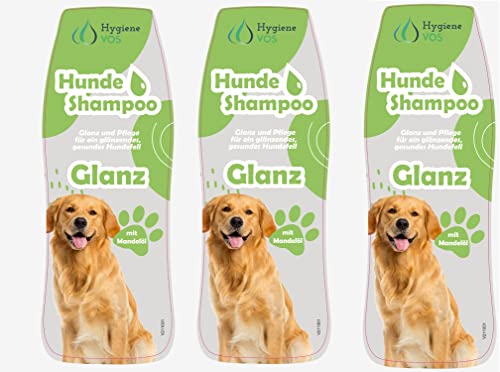 Hygiene VOS Champú brillante para perros, 3 x 300 ml, cuidado brillante con aceite de almendra, para todos los perros y tipos de pelaje, fácil peinado.