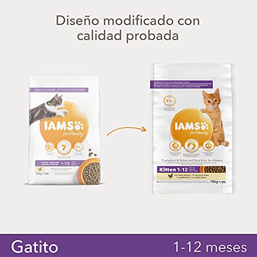 IAMS for Vitality Alimento seco para gatitos con pollo fresco (1-12 meses), 10 kg