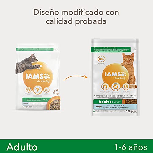 IAMS for Vitality Alimento seco para gatos adultos con pescado oceánico (1-6 años), 1,5 kg