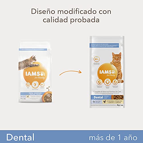 IAMS for Vitality Dental - Alimento seco para gatos adultos y de edad avanzada (más de 1 año) con pollo fresco, 3 kg