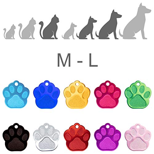 Iberiagifts - Placa en Forma de Huella para Mascotas Medianas-Grandes Chapa Medalla de identificación Personalizada para Collar Perro Gato Mascota grabada (Plateado)
