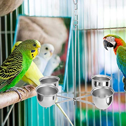 Ichiias Taza de alimentación para pájaros, Resistente al óxido y a la corrosión, Duradera con Cuatro Tazas de alimentación, Taza de Comida para pájaros, para pájaros, Mascotas, Loros domésticos