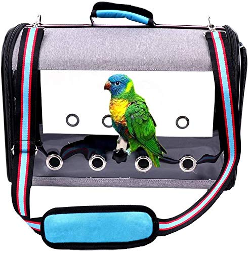 IDAS Jaula de Viaje para Pájaros,Portador de Viaje para Pájaros Transparente Ligero,Jaula de Viaje para Loros Transparente de PVC Bolsa de Pájaros para Mascotas Transpirable (Blue)