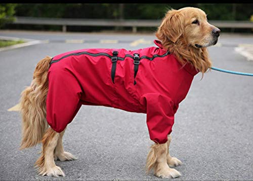 Idepet Chubasquero para Perros, Impermeable para Perros Poncho de Lluvia para Perros Ajustable con Orificio para Arnés (M, Rojo)