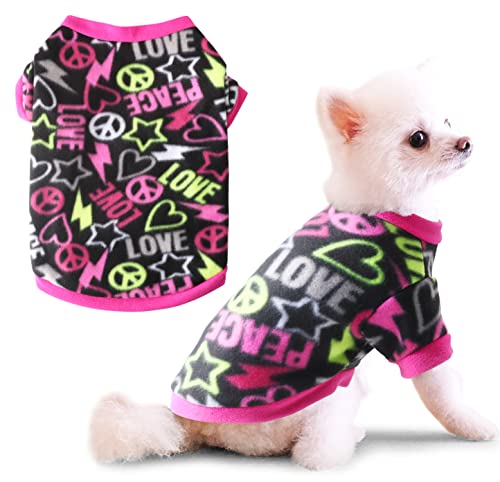 Idepet Pet Dog Cat Clothes Graffiti Style Soft Fleece Sweater Shirt Coat para Perros pequeños Puppy Teddy Chihuahua Poodle Boys Girls (S, Negro)