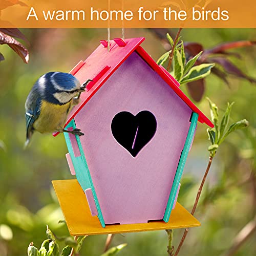 Iyowei 3Pcs Casitas de Pajaros Casa de Pájaros Madera Manualidades Casa de Aves de Madera Natural con Agujeros Redondos y en Forma de Corazón para Pintar y Decorar(16.5x11.5x16cm)