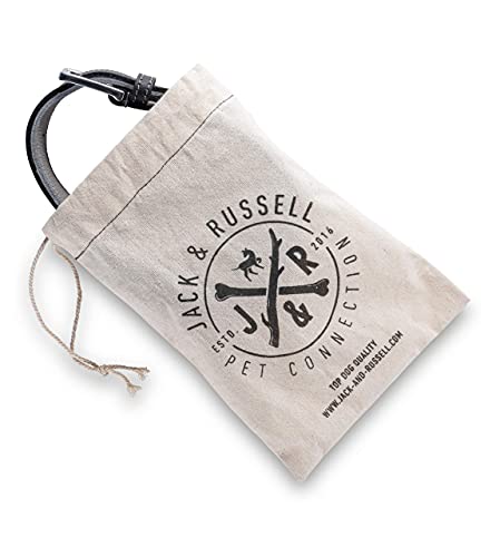 Jack & Russell Premium Perro Cuero Collar Amy - Collar de Cuero Genuino con Grabado Original de J & R Sello en Relieve - Robusto y Elegante (S - Circunferencia del Cuello 31,5-37,0 cm, Negro/Gris)