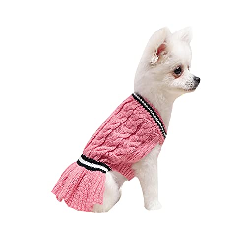 Jinyank Ropa de invierno para mascotas caliente perro gato jumpers suave suéter de punto cable suéter vestido para perro pequeño mediano grande gato