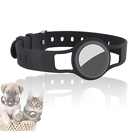 JLLTiioo Collar de Silicona para Perros y Gatos Compatible con Apple AirTag 2021, 20-40 cm (8.2 "- 15.5") Duradero y Seguro Longitud Ajustable, Cubierta para Accesorios Pet Finder (Negro)