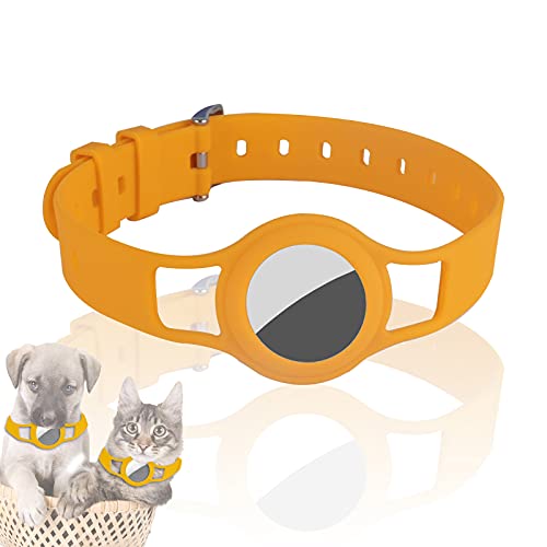 JLLTiioo Collar de Silicona para Perros y Gatos Compatible con Apple AirTag 2021, 20-40 cm (8.2 "- 15.5") Duradero y Seguro Longitud Ajustable, Cubierta para Accesorios Pet Finder (Amarillo)