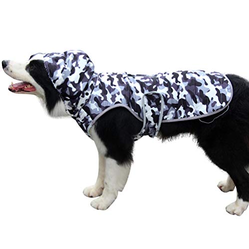 JoyDaog Sudadera de forro polar para perros grandes, chaqueta cálida para cachorros, abrigos impermeables de invierno frío con capucha, camuflaje blanco XXL
