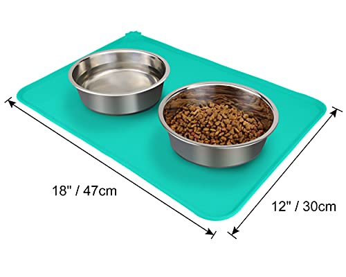 Joytale Silicona Alfombrilla para Comedero de Mascota, Tapete para Comer Perros y Gatos, Antideslizante,Impermeable,47×30cm, Turquesa