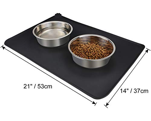 Joytale Silicona Alfombrilla para Comedero de Mascota, Tapete para Comer Perros y Gatos, Antideslizante,Impermeable,53×37cm, Negro