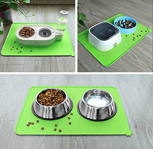 Joytale Silicona Alfombrilla para Comedero de Mascota, Tapete para Comer Perros y Gatos, Antideslizante,Impermeable,53×37cm, Verde