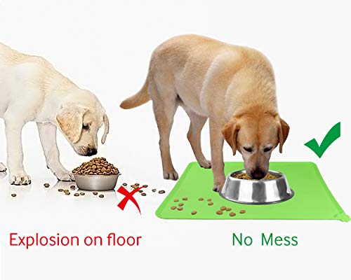 Joytale Silicona Alfombrilla para Comedero de Mascota, Tapete para Comer Perros y Gatos, Antideslizante,Impermeable,53×37cm, Verde