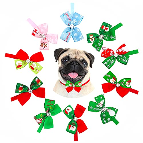JpGdn 10 pajaritas de Navidad para perros pequeños con diamantes de imitación de Papá Noel muñeco de nieve para cachorro, perrito, gato, conejo, collar de corbata, accesorios de aseo para disfraz
