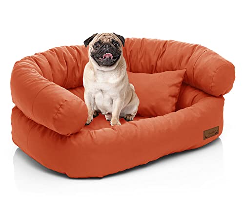 Juelle Sofá para perros pequeños – Sofá para perros pequeños, funda extraíble, lavable a máquina, cama mullida, sillón para perros Santi S – XXL (tamaño: S – 70 x 50 cm, naranja)