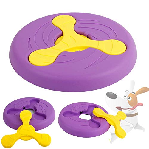 Juguete de Disco Volador para Mascotas Duradero Multifuncional para Perros 2 en 1 Flying Frisbee Flying Saucer Training Toys Dog Bowl para diversión interactiva al Aire Libre (Púrpura)