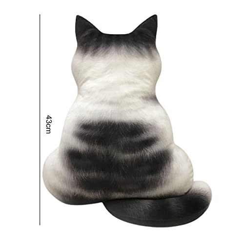Juguete de peluche para gatos realista Juguete de peluche de gato Anti-desvanecimiento PP Algodón tridimensional Gatos Back Doll Pequeña almohada ligera para sofá de sala de estar - Blanco negro