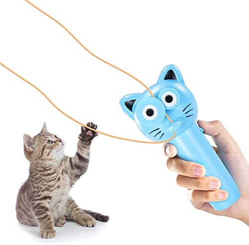 Juguete interactivo para gatos con cuerda, 1 juego de hélices de lanzador de cuerda, juguete antiestrés, lanzador de cuerda manual, helicóptero de juguete interactivo para gatos, con 2 cuerdas