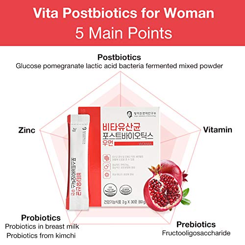 Jung's Laboratory of Immunology 3 Billion-CFUs Vita Postbiotics for Woman Apoya el sistema inmunológico y digestivo y promueve el cuidado de la mujer-30 Sticks