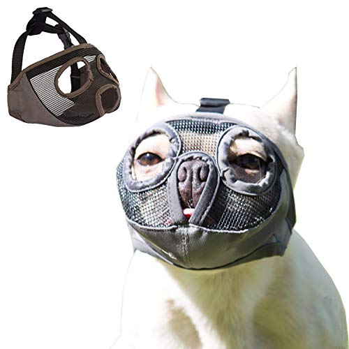 JWPC Bozal Corto para Perro con bozal Ajustable, bozal de Bulldog Transpirable, máscara para Masticar ladridos, para Perros pequeños, medianos y Grandes