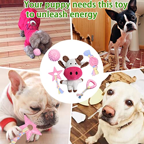 JYPS Juguetes para Masticar Cachorros, Juguete para Masticar para Perros, Juguetes interactivos para Mascotas, Regalo Rosa para 8 semanas Cachorros pequeños y Perros medianos (Rosado-5 Piezas)