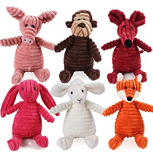 KALUO Muñeca de perro de pana con ratón y accesorios para mascotas, juguetes de felpa para animales, juguete de sonido para mascotas, juguetes para perros de peluche chirriantes (ardilla, marrón)