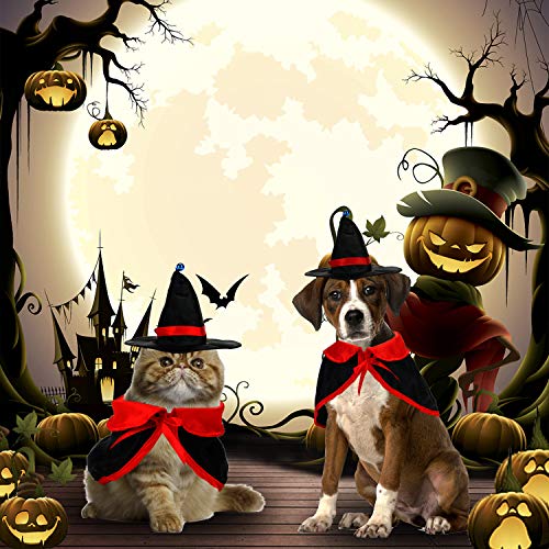 KATELUO Capa de Mascota para Halloween, Apto para Halloween Gato y decoración de Perro, Disfraz de Vampiro de Halloween de Sombrero de Mago de Capa de Vampiro para Fiesta, Disfraz de Mascota