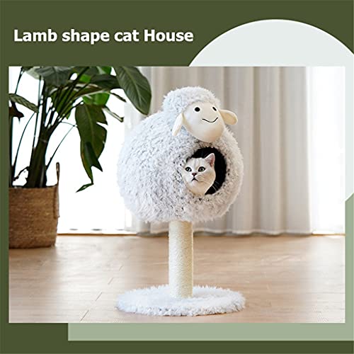 Kdekifn Casa con forma de cordero Cama para gatos Cuerda de sisal Árbol de gatos extraíble para gatos Árbol Cueva de gatos de Navidad Camas para mascotas de calentamiento automático Suministros para m
